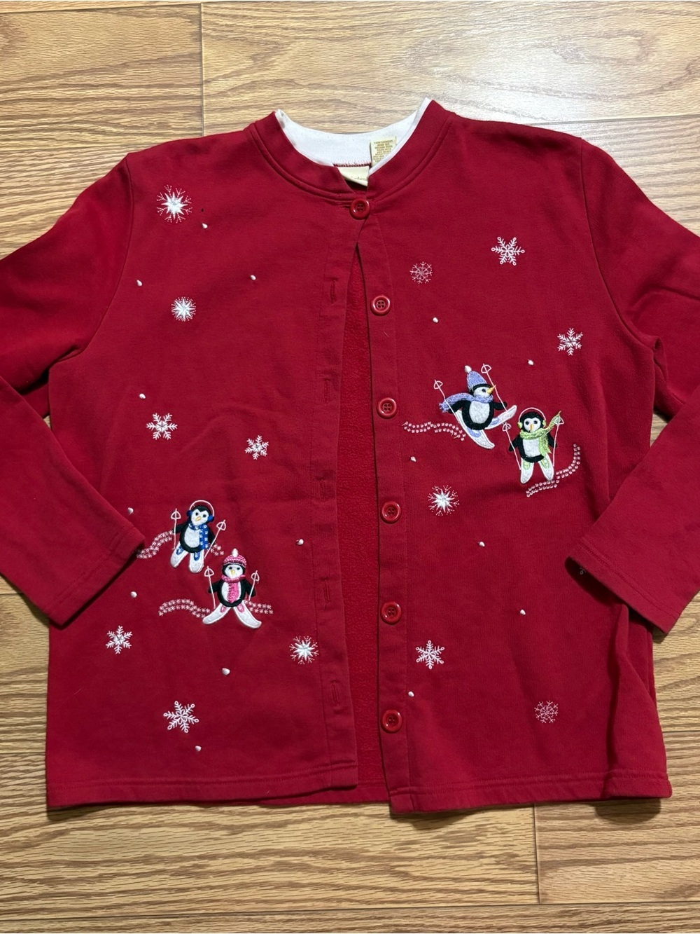 Vintage Christmas Penguins Grannycore Cardigan Sweater Large Holiday Festive